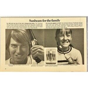 Sunbeam Hair Groomer and Electric Toothbrush "for the Family" Vtg Print Ad 1970